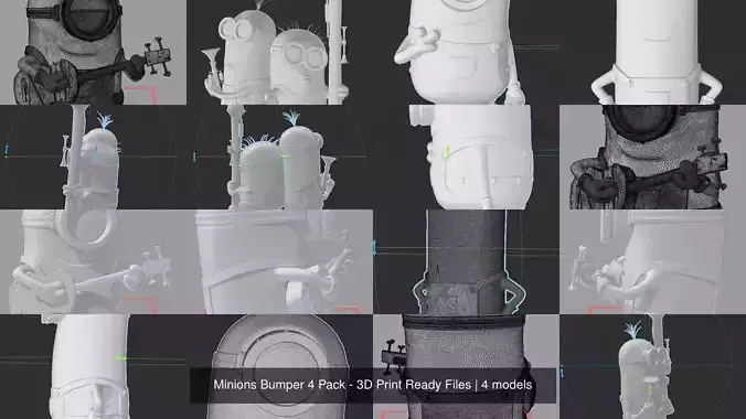 Minions Bumper 4 Pack - 3D Print Ready Files 3D Model Collection