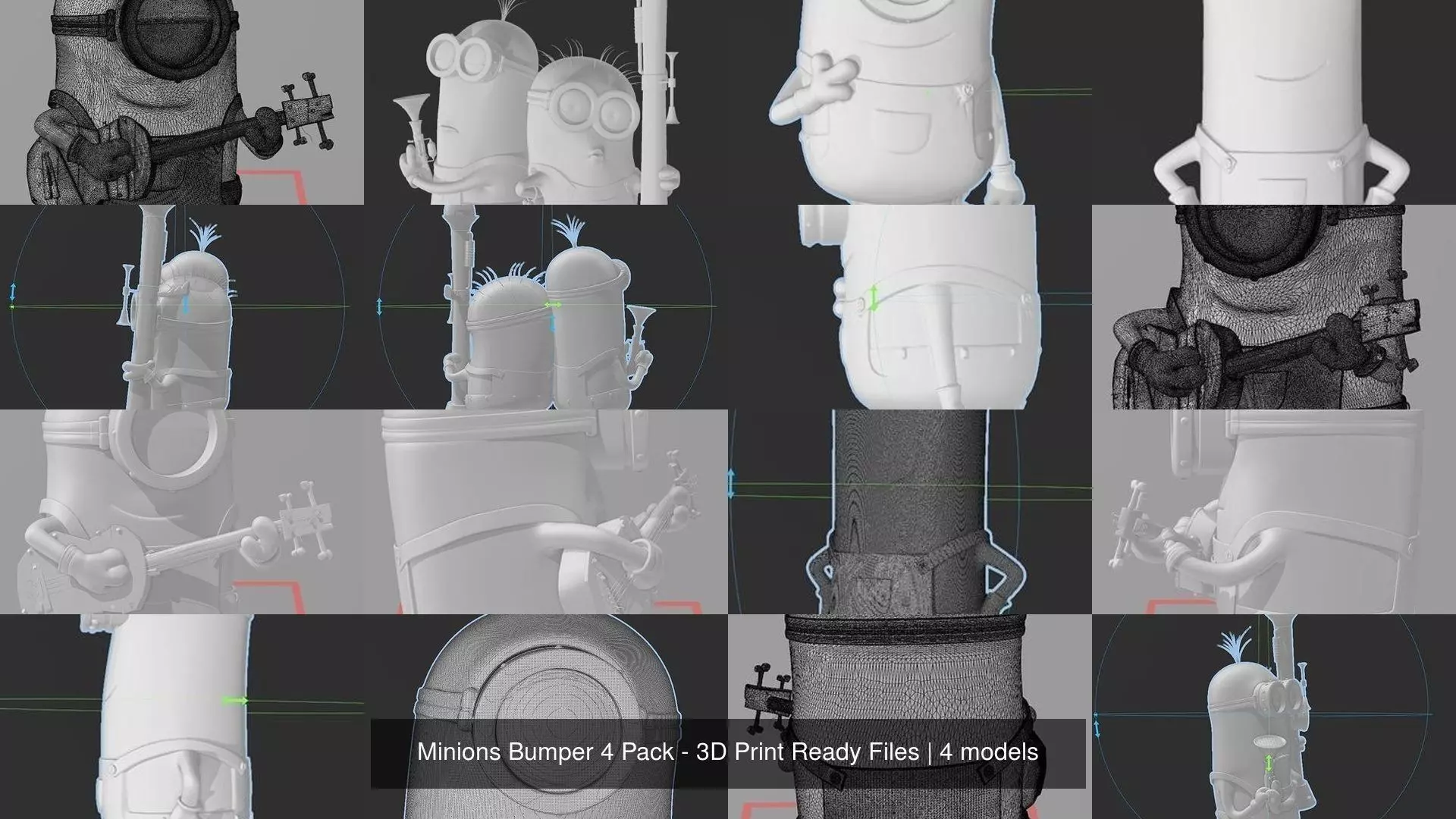 Minions Bumper 4 Pack - 3D Print Ready Files 3D Model Collection_0