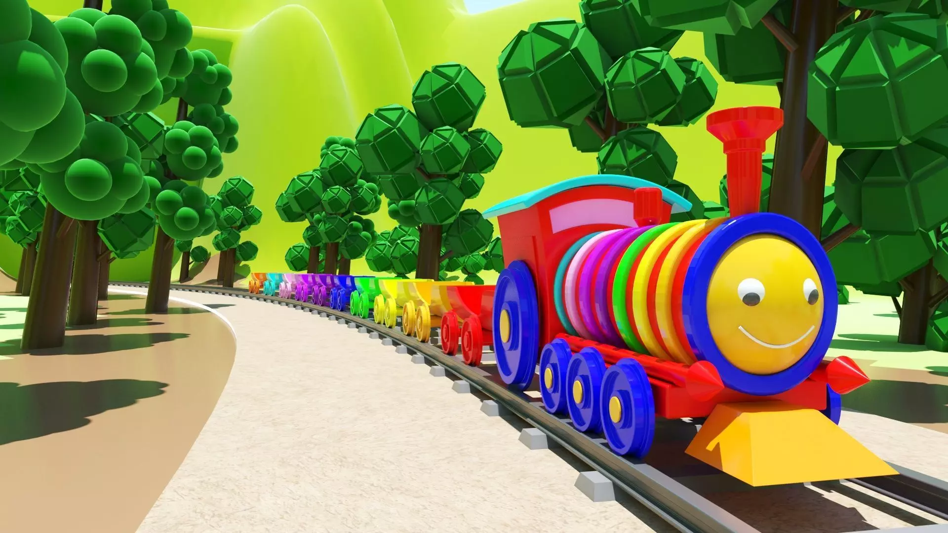 3D Cartoon forest and Animated train models with numbers Low-poly 3D model