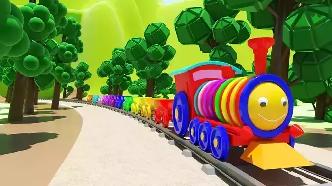 3D Cartoon forest and Animated  train models with numbers
