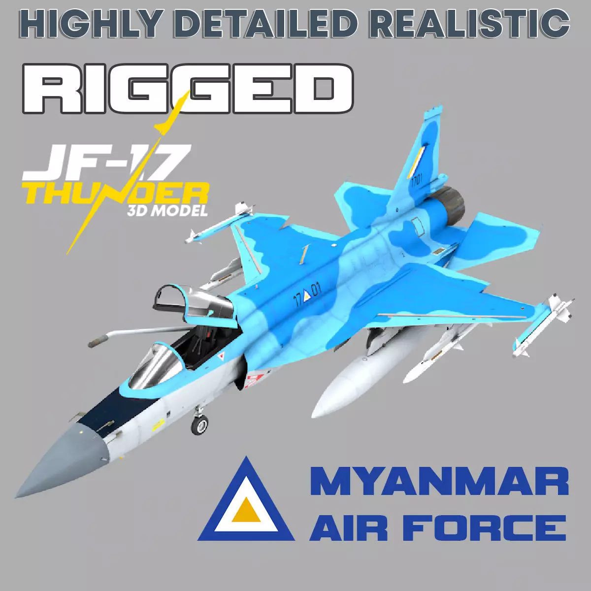 JF-17 Thunder Myanmar Realistic Rigged Model Low-poly 3D model_0
