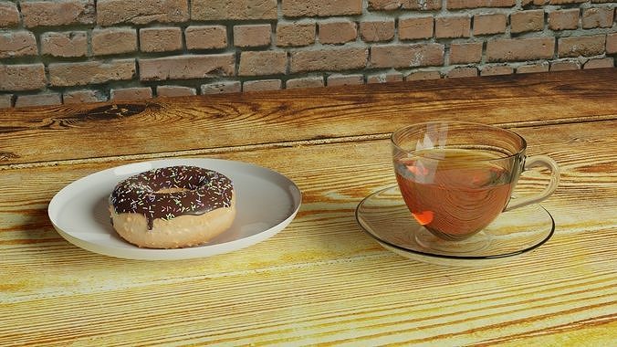 a donut and a cup of tea 3D model