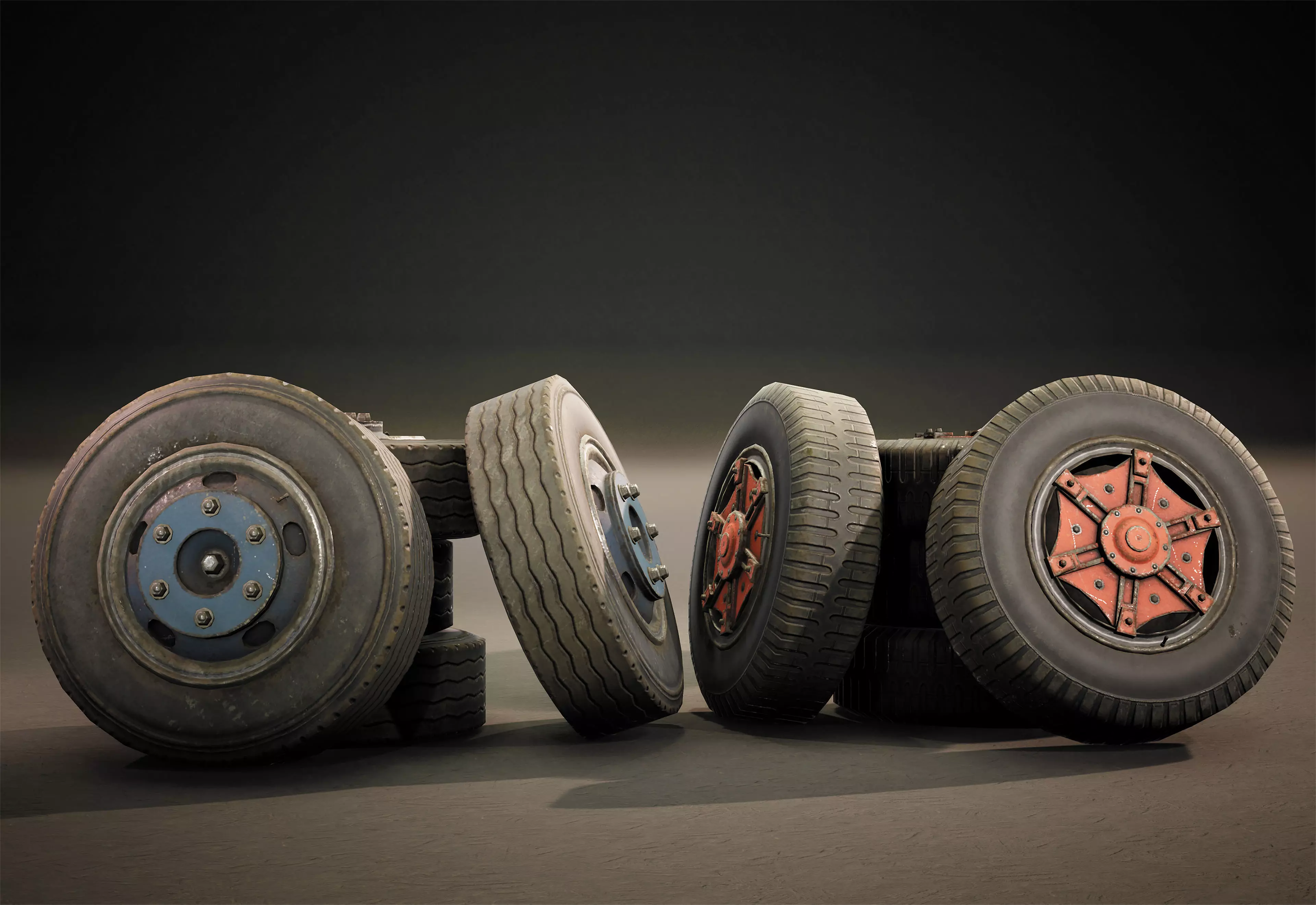 Truck wheels Low-poly 3D model_0