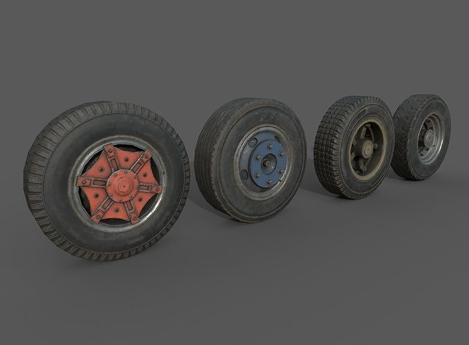 Truck wheels Low-poly 3D model 3