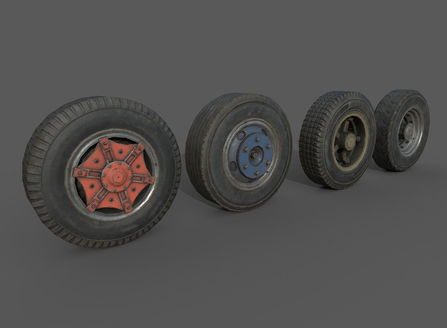 Truck wheels Low-poly 3D model_2