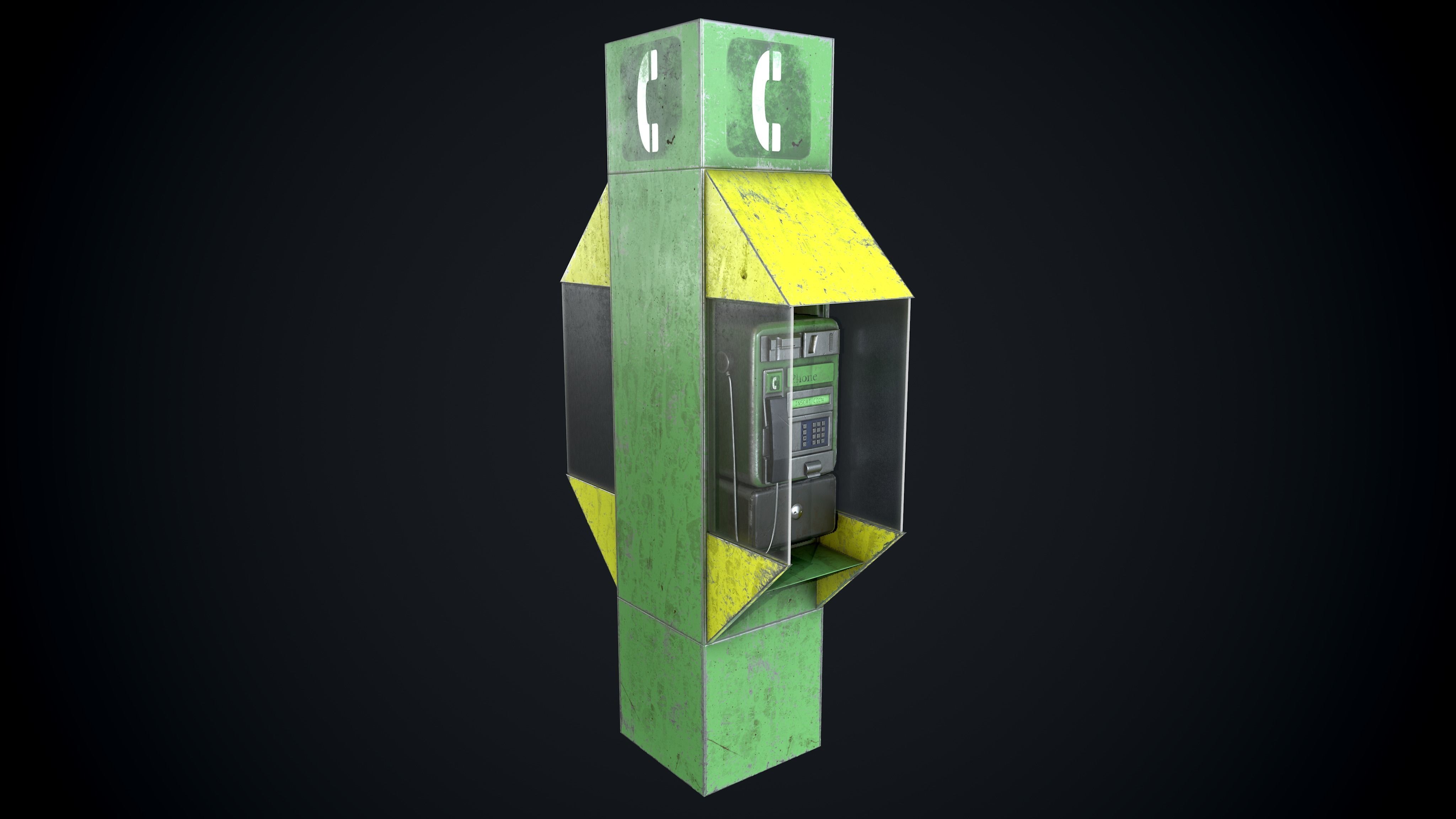 Payphone Dirty different colors Low-poly 3D model_4