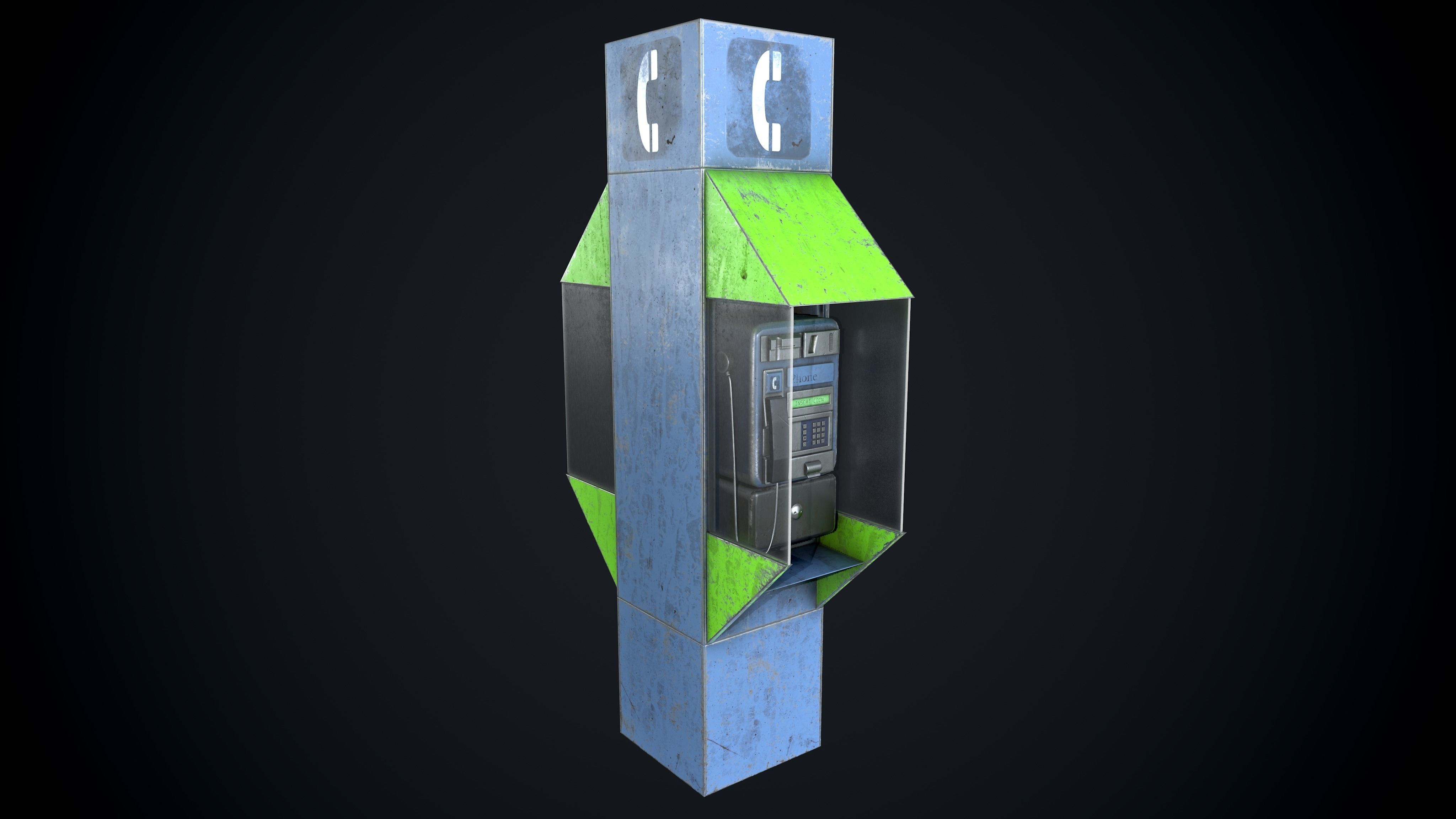 Payphone Dirty different colors Low-poly 3D model_3