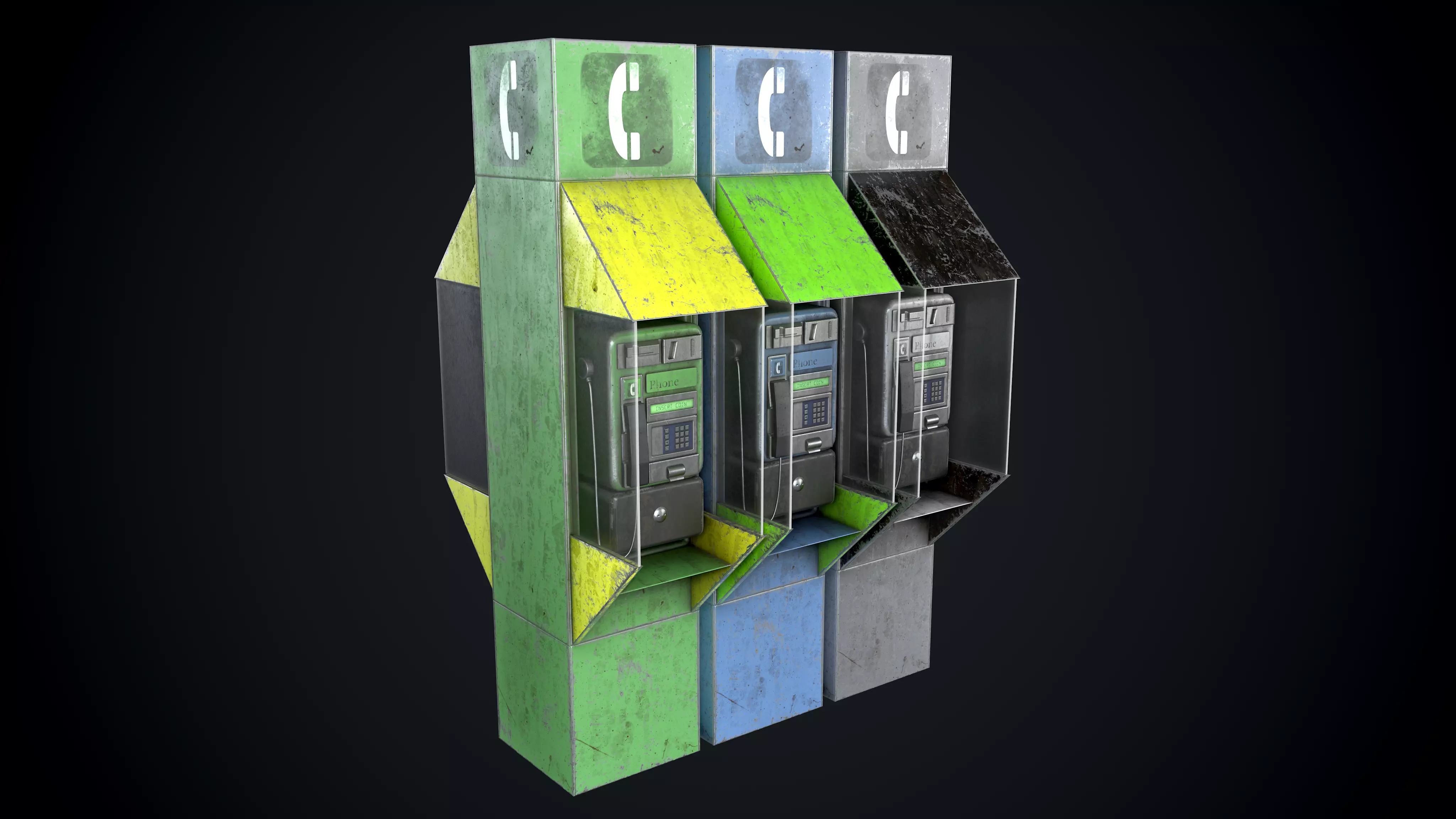 Payphone Dirty different colors Low-poly 3D model_0