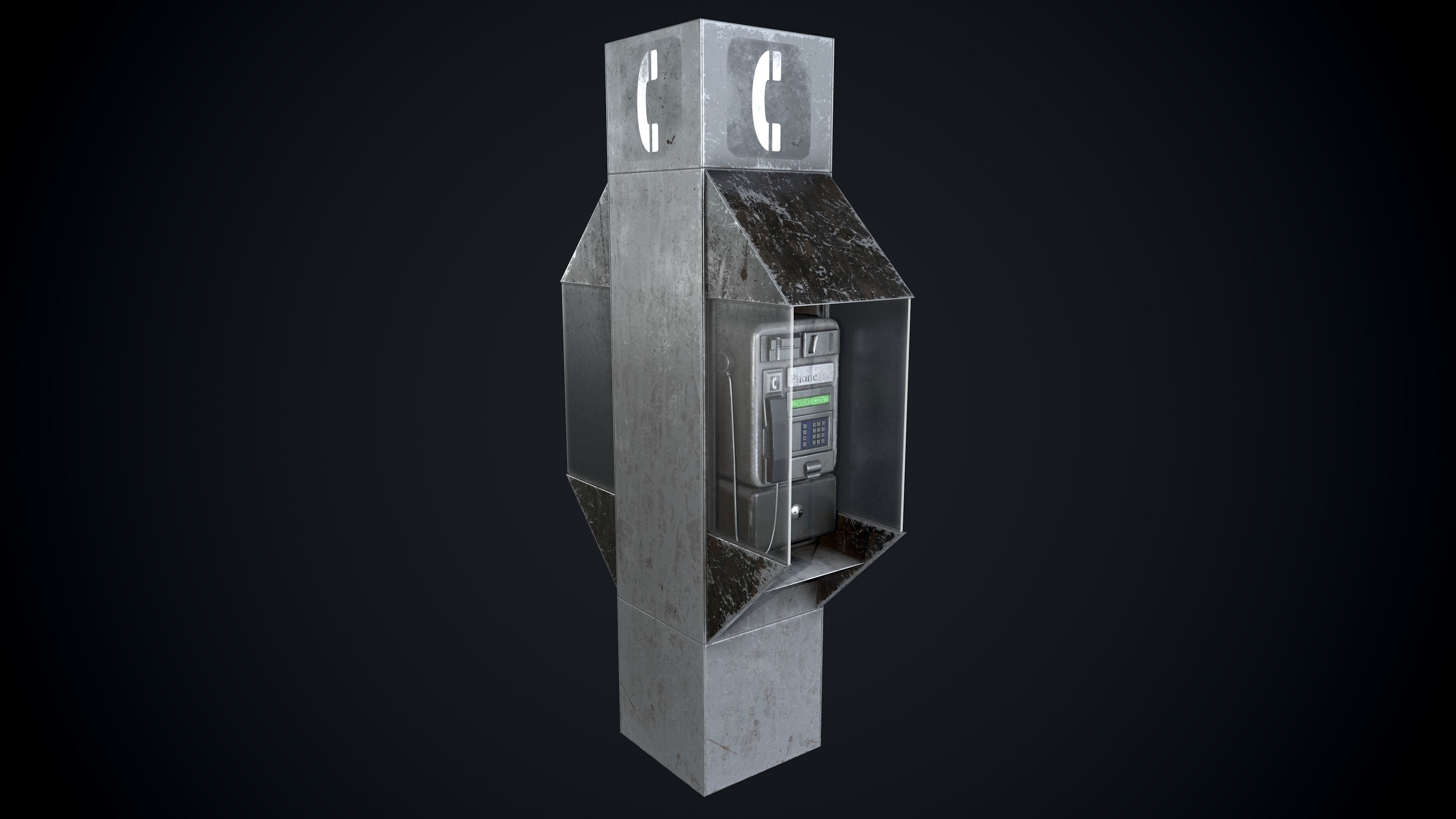 Payphone Dirty different colors Low-poly 3D model_5