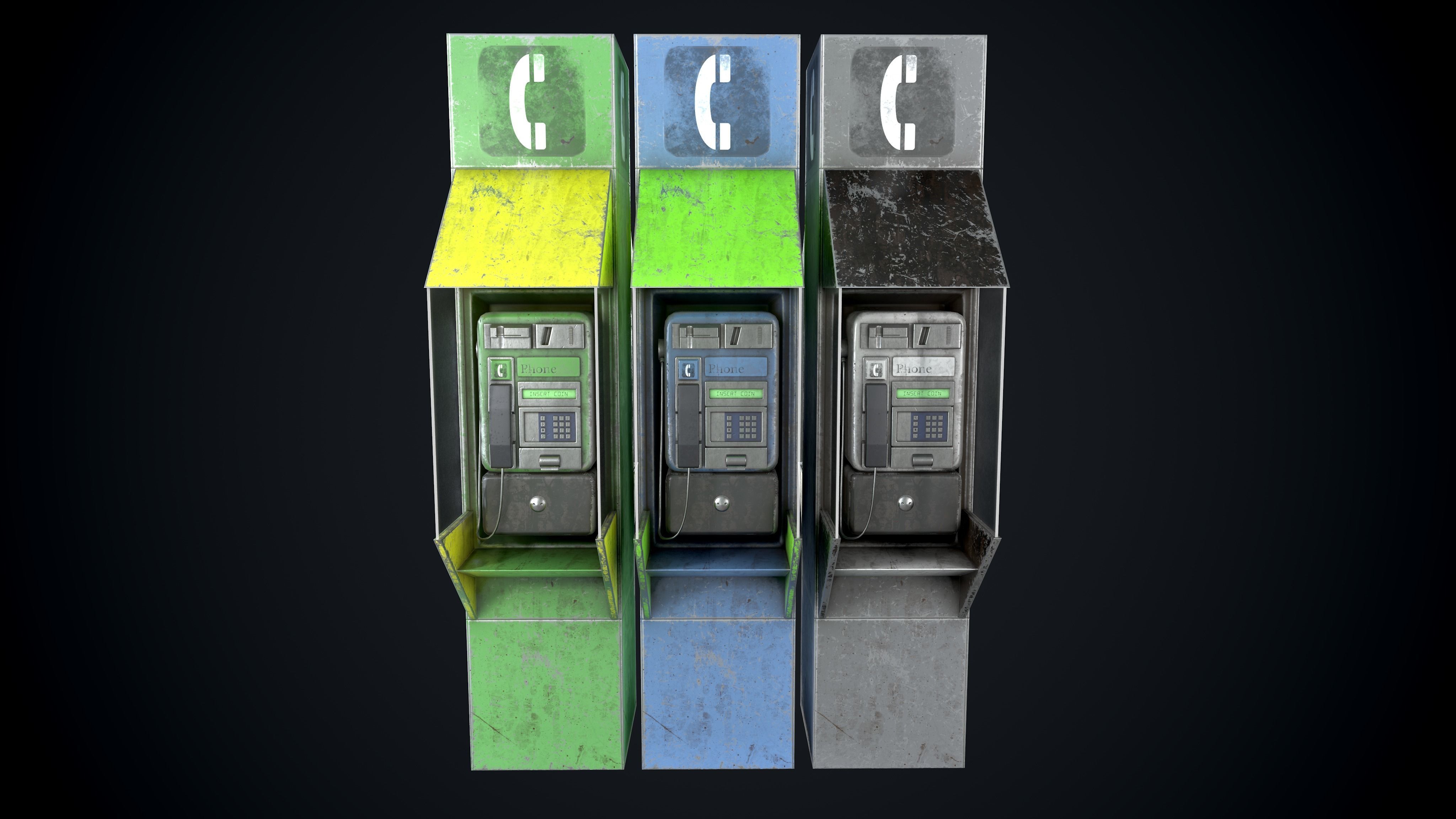 Payphone Dirty different colors Low-poly 3D model_2