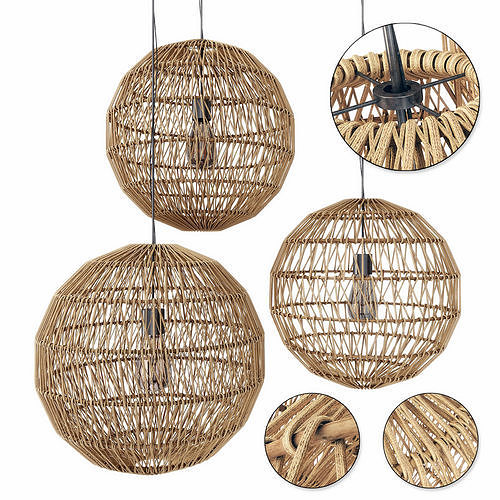 Lamp wood rotang wicker Sphere 3D model
