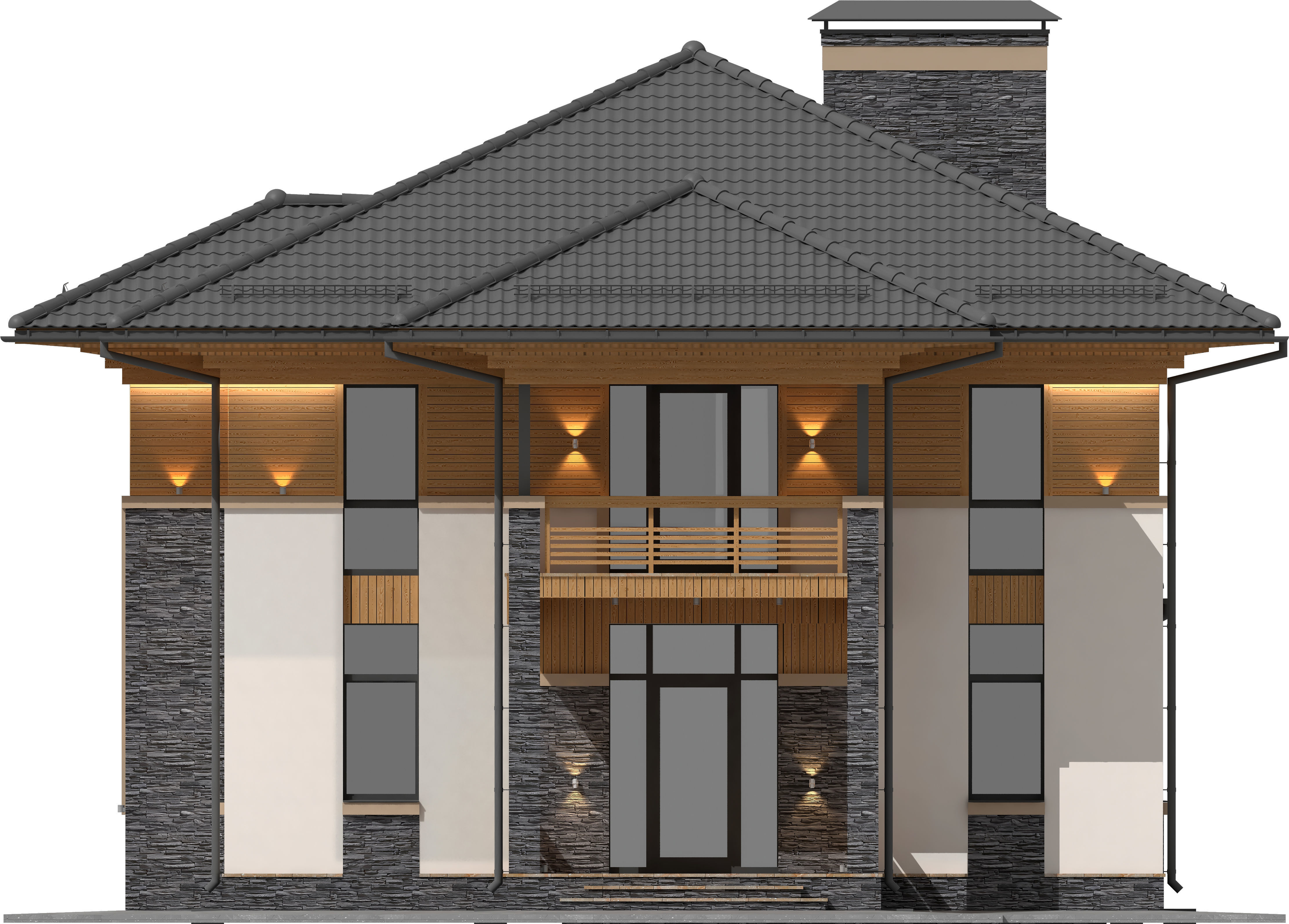 Model of a bright Wright-style house with a terrace 3D model_7