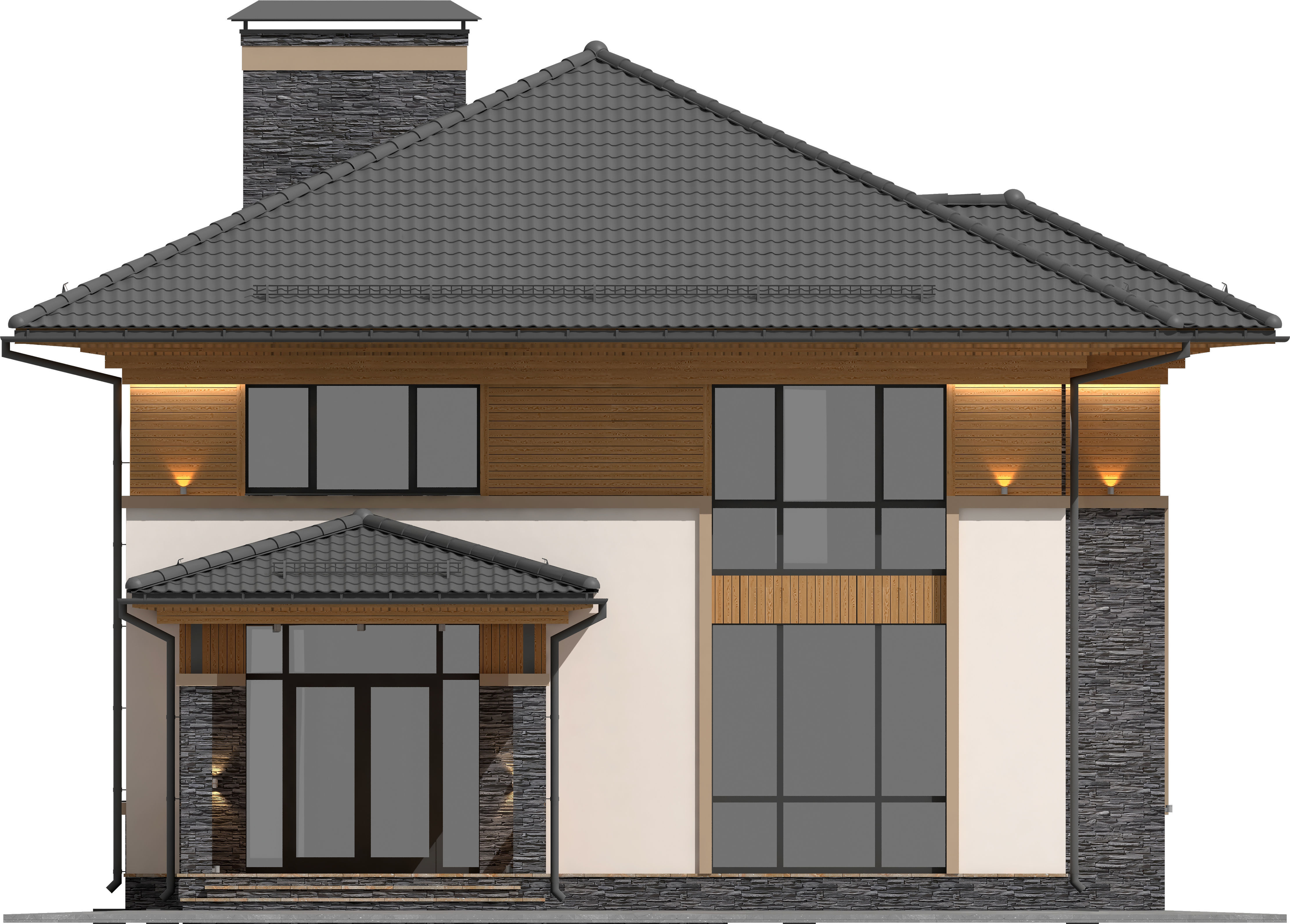 Model of a bright Wright-style house with a terrace 3D model_8