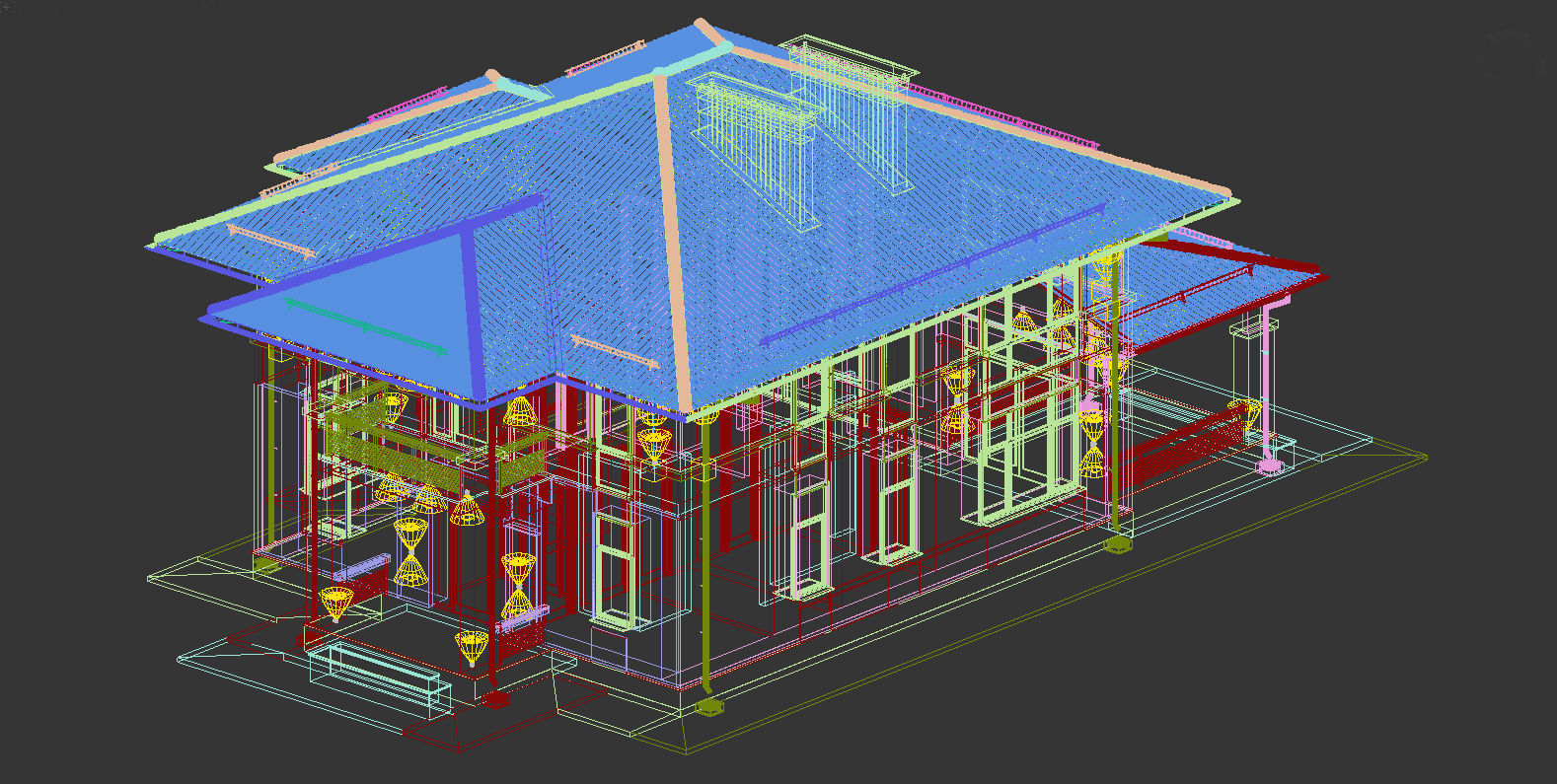 Model of a bright Wright-style house with a terrace 3D model_3