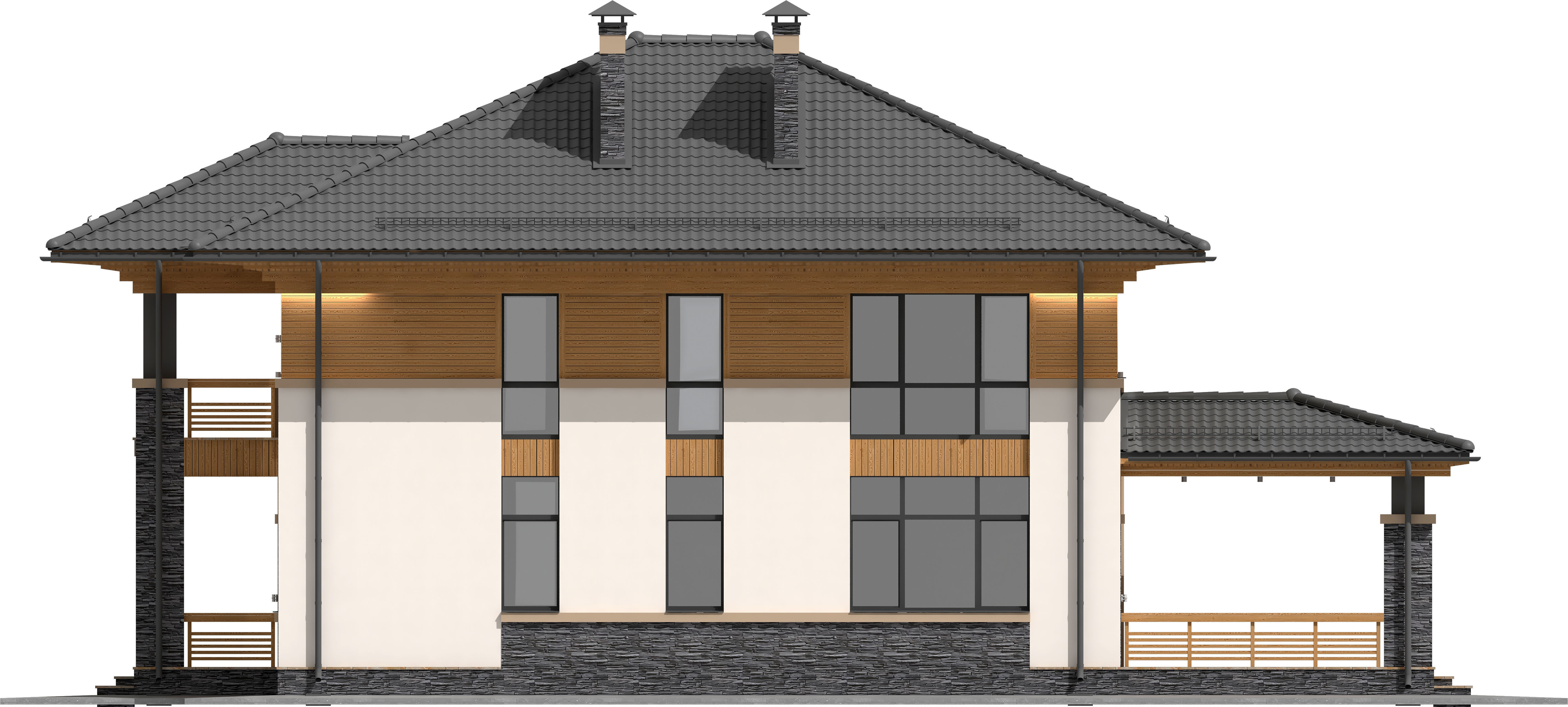 Model of a bright Wright-style house with a terrace 3D model_10