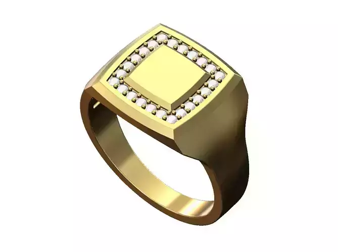 Square Diamond Geometric Signet Ring