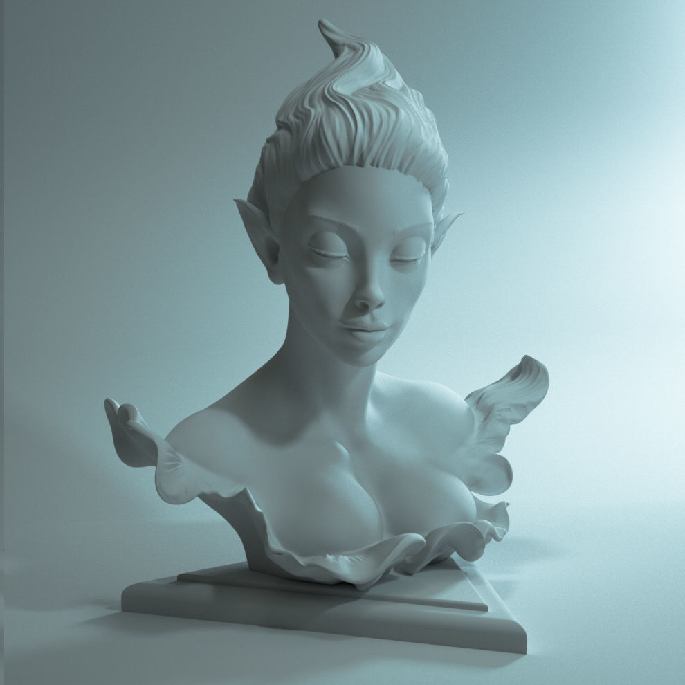 Elf Bust 01 3D print model_1