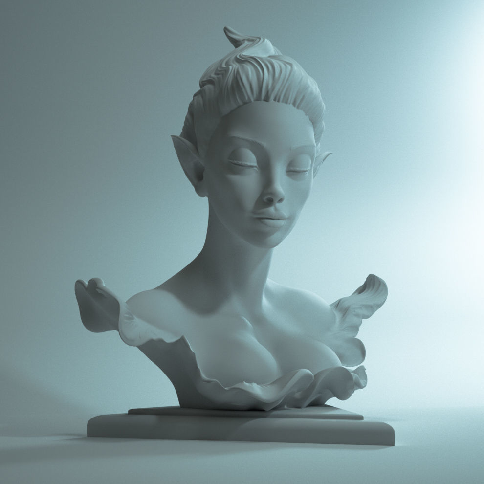 Elf Bust 01 3D print model_2