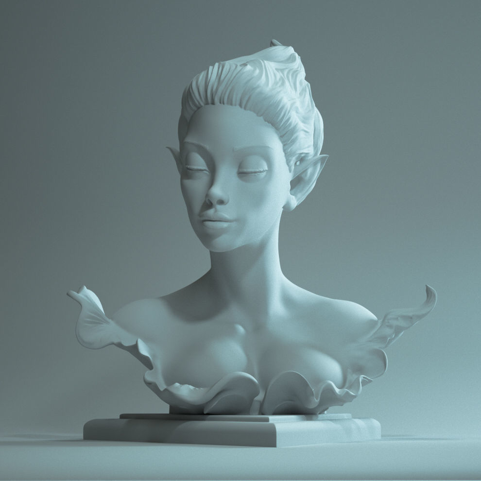 Elf Bust 01 3D print model_5