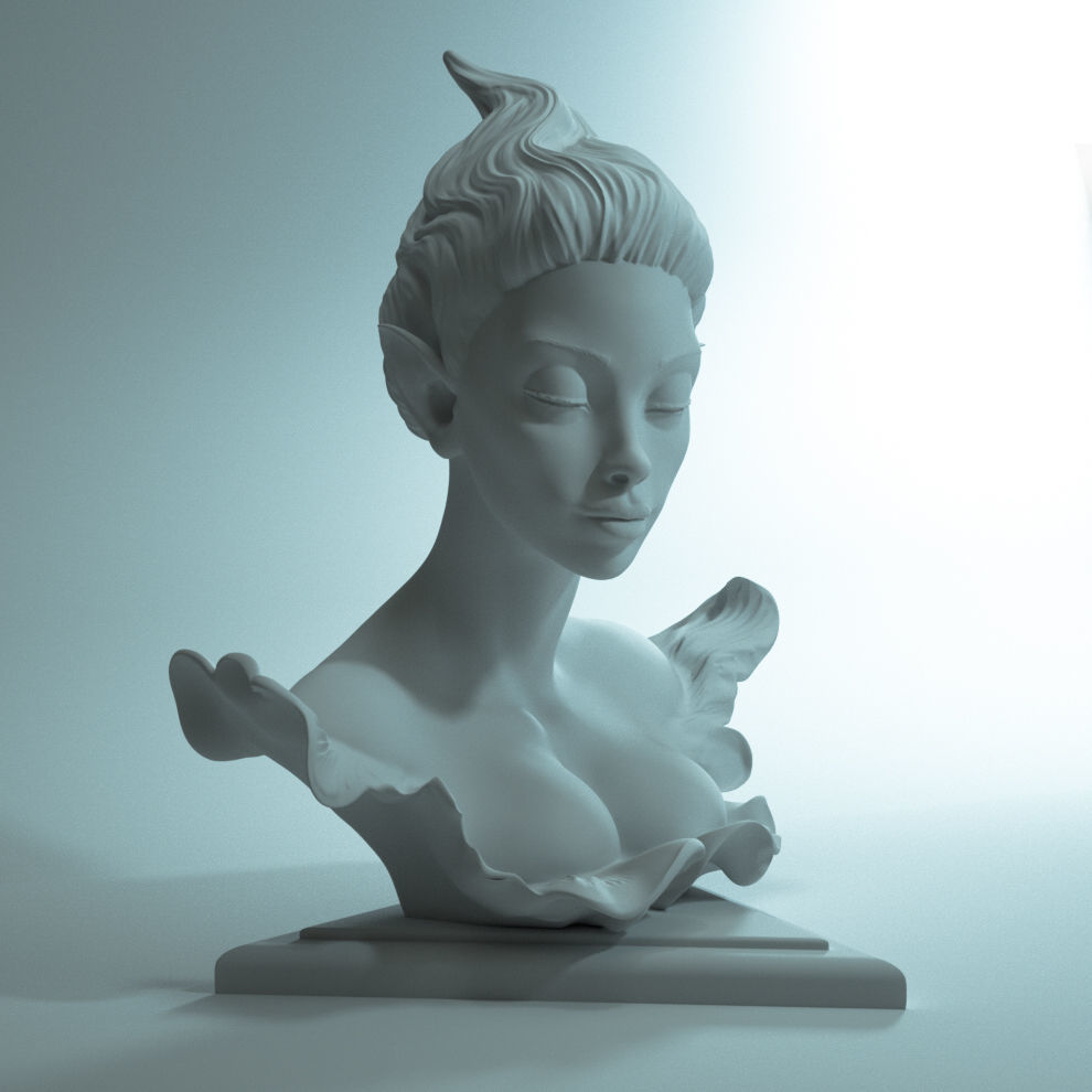 Elf Bust 01 3D print model_3