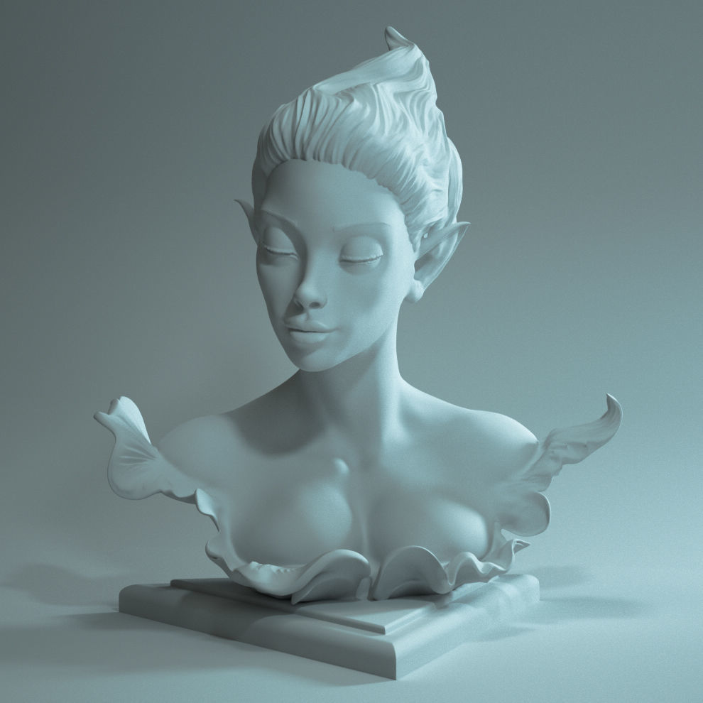 Elf Bust 01 3D print model_4