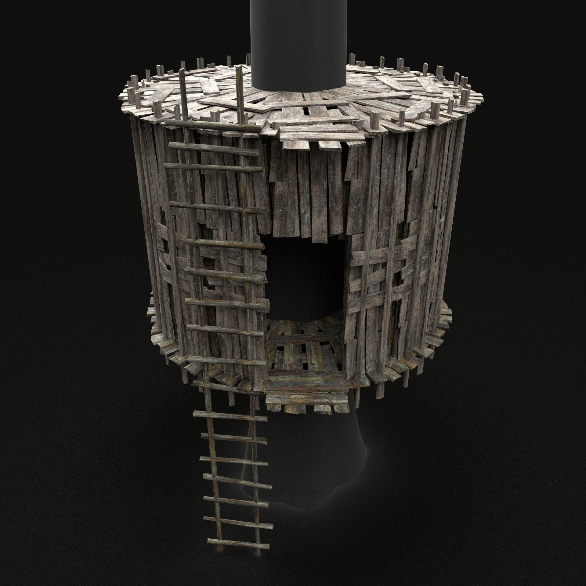 TREE PLATFORM HUT WOODEN CONSTRUCTION SCOUT TOWER WATCHTOWER Low-poly 3D model_1