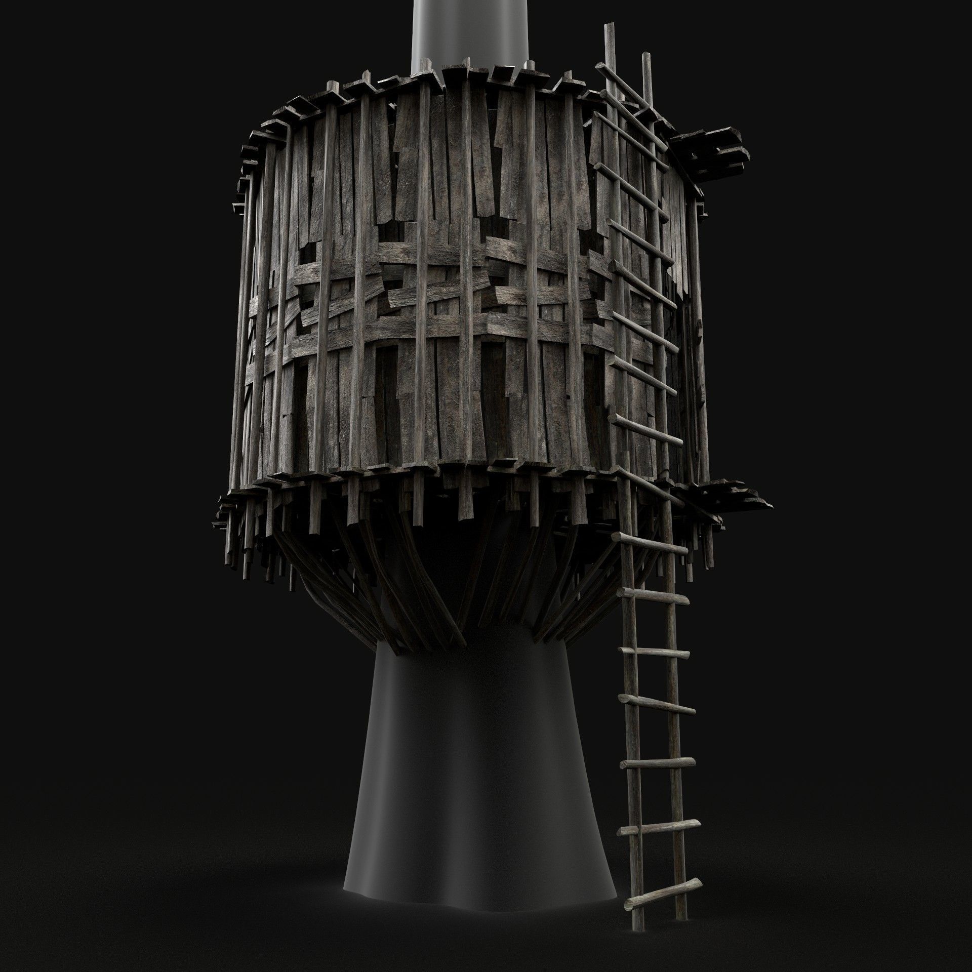 TREE PLATFORM HUT WOODEN CONSTRUCTION SCOUT TOWER WATCHTOWER Low-poly 3D model_2