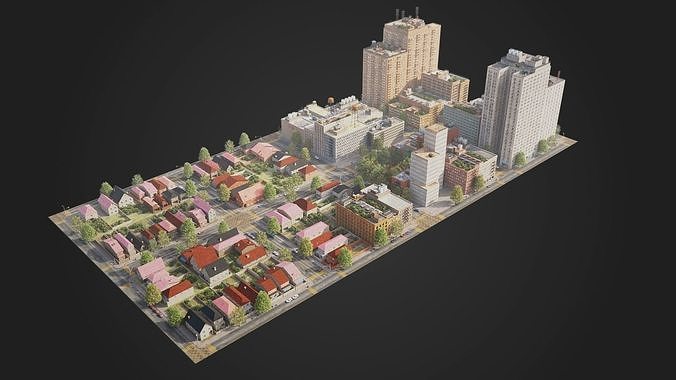 Realistic City District A4-R13 MAYA Low-poly 3D model 3