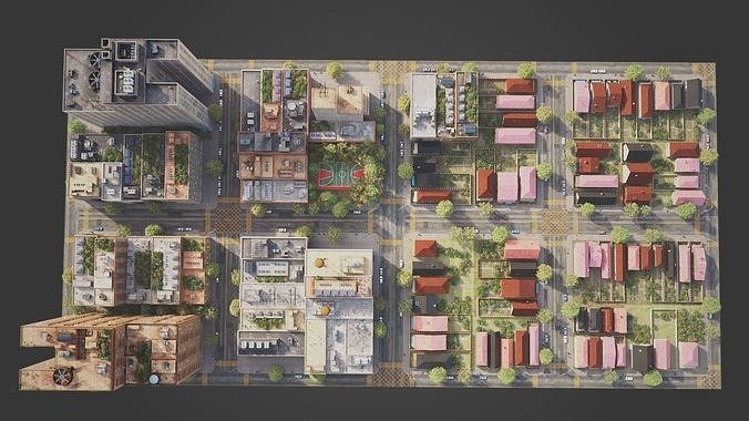 Realistic City District A4-R13 MAYA Low-poly 3D model 6