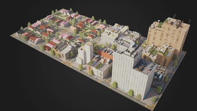 Realistic City District A4-R13 MAYA Low-poly 3D model 4