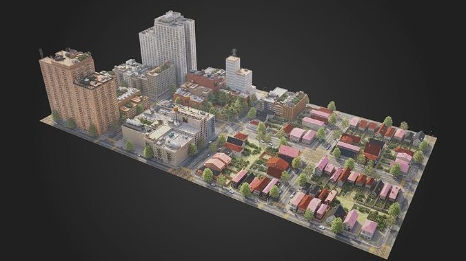 Realistic City District A4-R13 MAYA Low-poly 3D model 2