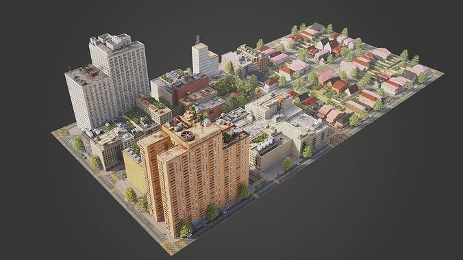 Realistic City District A4-R13 MAYA Low-poly 3D model 5