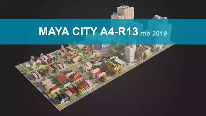 Realistic City District A4-R13 MAYA Low-poly 3D model