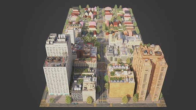 Realistic City District A4-R13 MAYA Low-poly 3D model 7