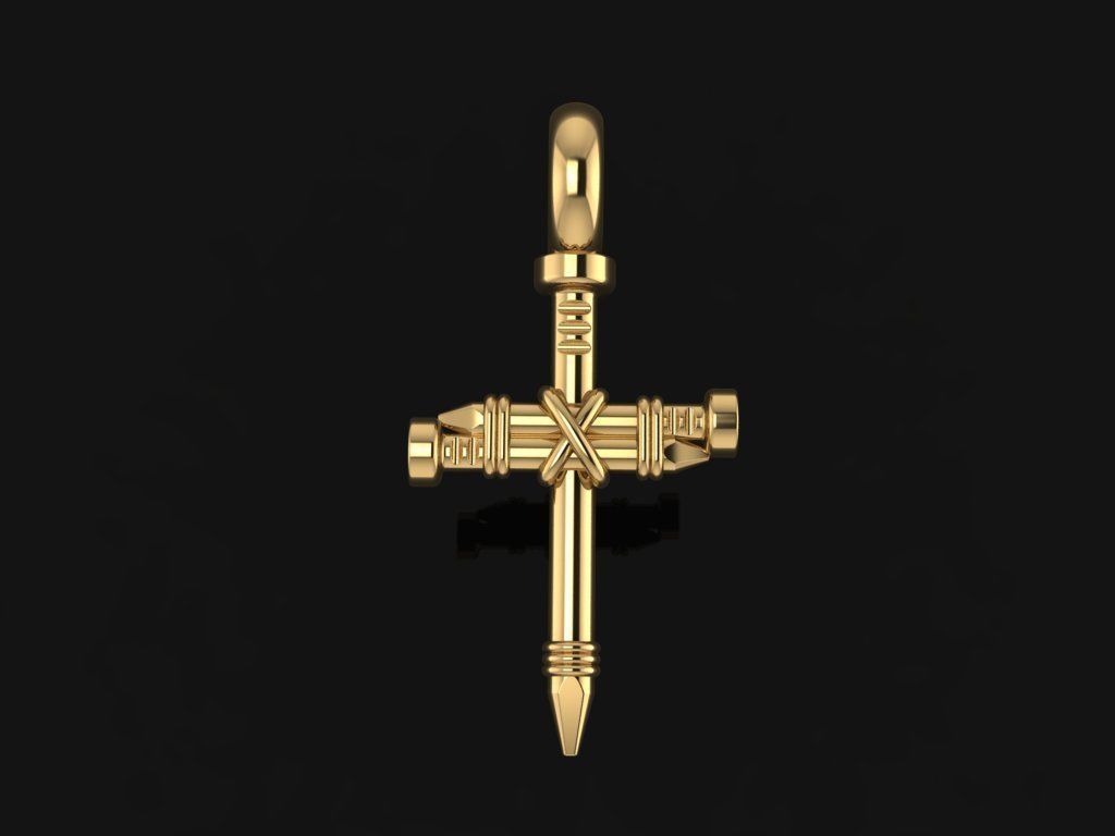 Dainty Rustic style Nail Cross Pendant Small Size 3D print model_1