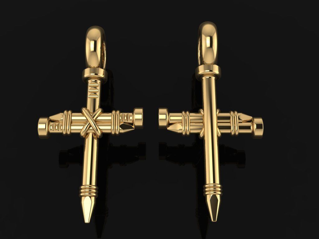 Dainty Rustic style Nail Cross Pendant Small Size 3D print model_4