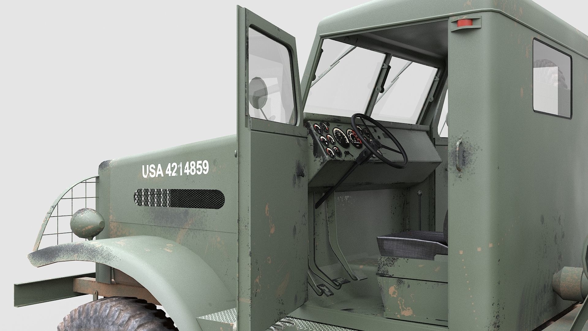 Cargo Truck US White 666 Low-poly 3D model_9