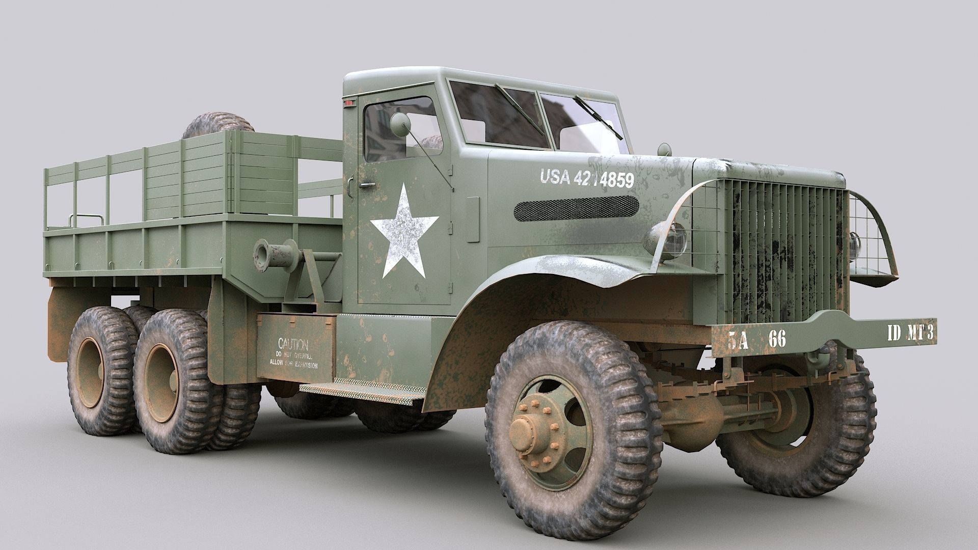 Cargo Truck US White 666 Low-poly 3D model_3