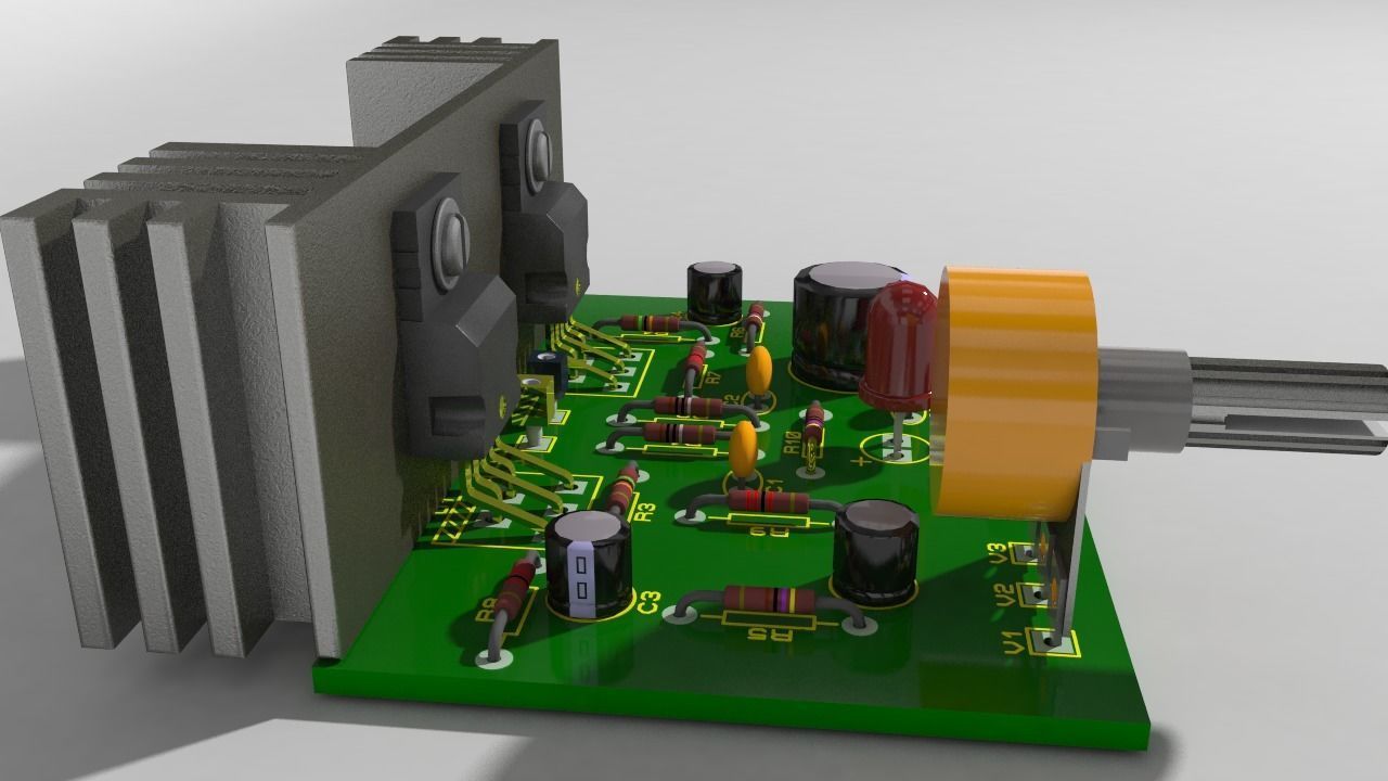 Amplifier Board Circuit real Low-poly 3D model_1