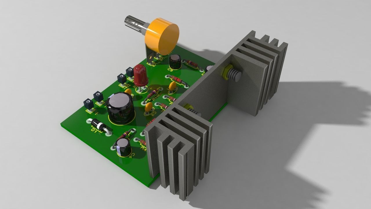 Amplifier Board Circuit real Low-poly 3D model_5