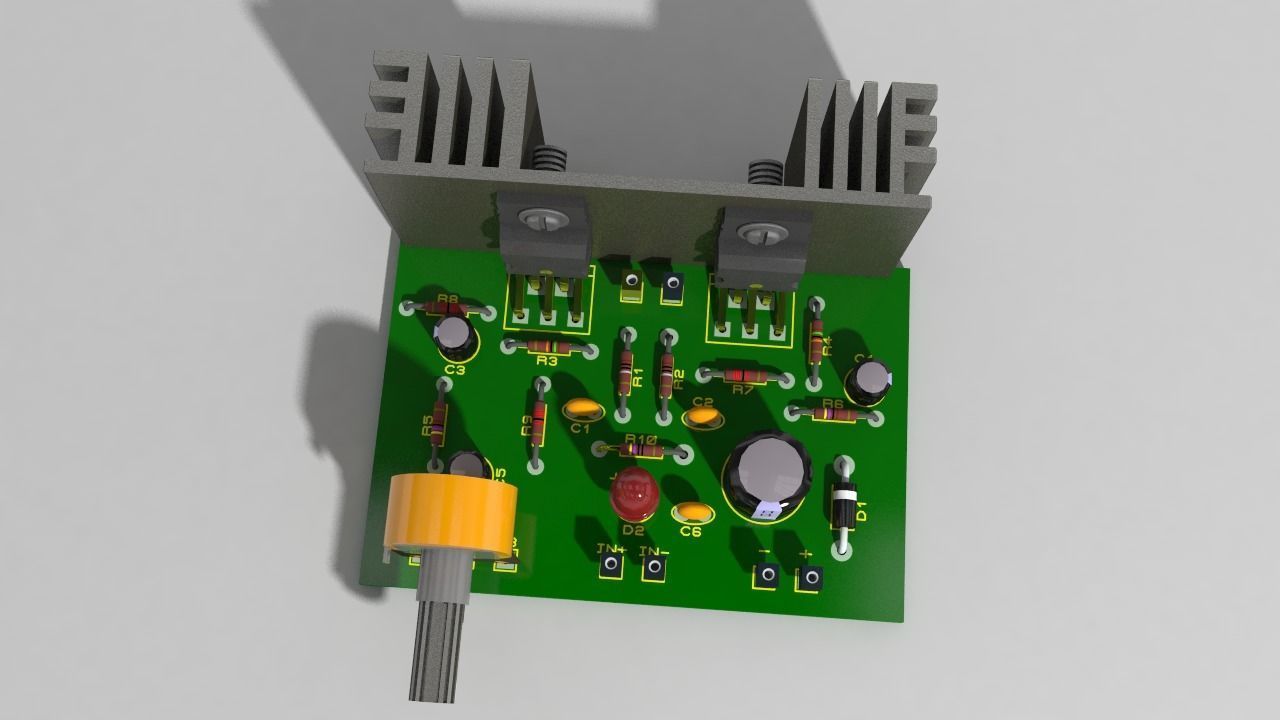 Amplifier Board Circuit real Low-poly 3D model_4
