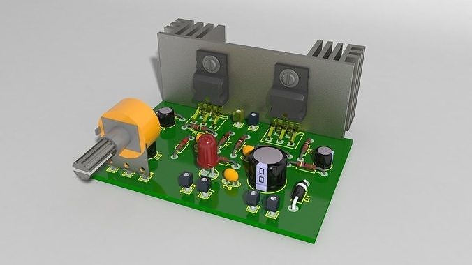 Amplifier Board Circuit real Low-poly 3D model