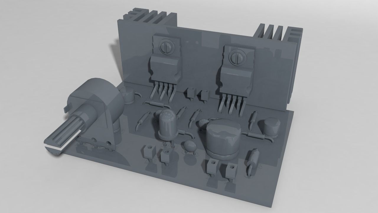 Amplifier Board Circuit real Low-poly 3D model_2