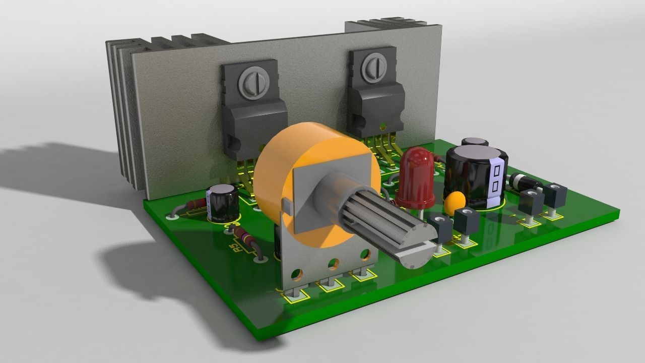 Amplifier Board Circuit real Low-poly 3D model_3
