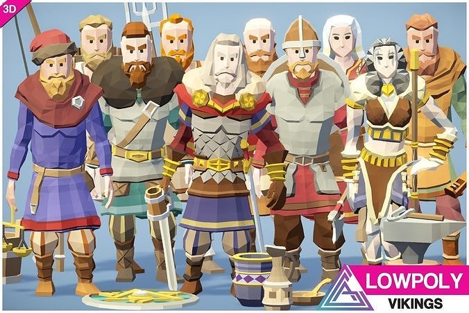 LOWPOLY - Vikings group of Low-poly 3D model