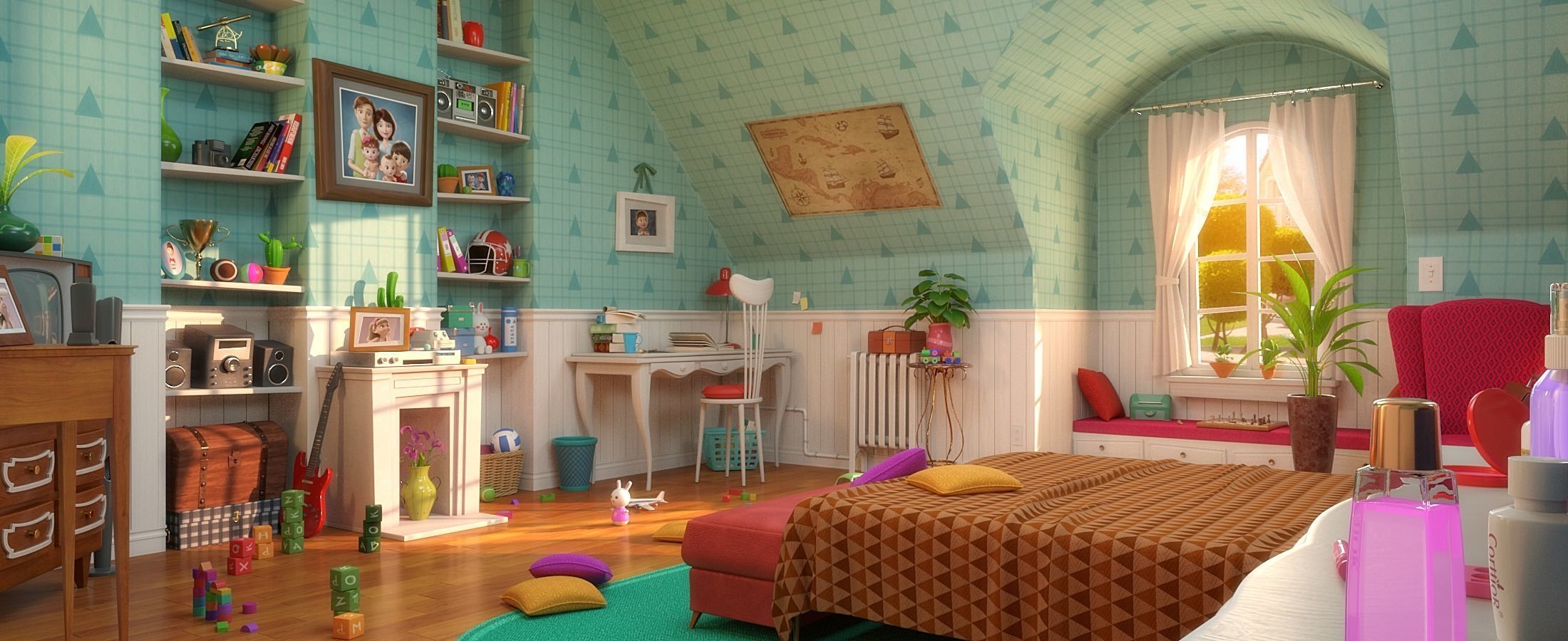 Cartoon Corridor Bedroom V2 3D model_8