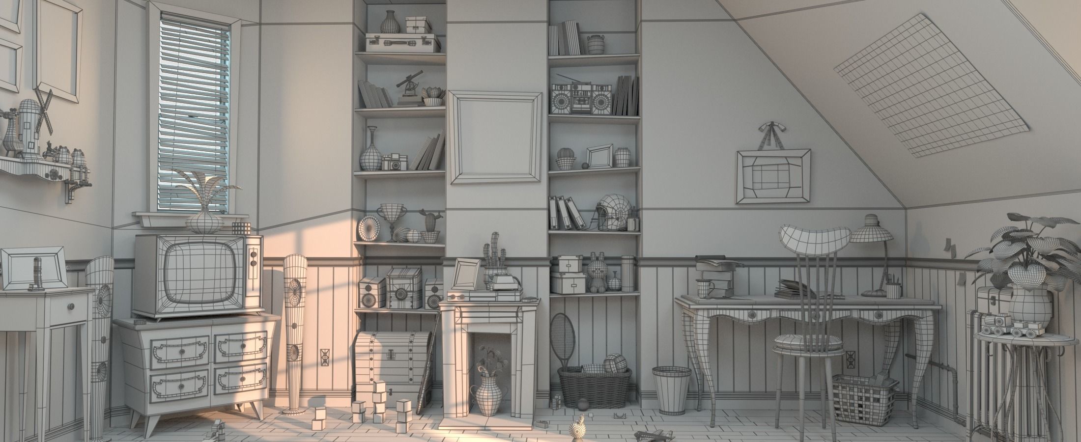 Cartoon Corridor Bedroom V2 3D model_19