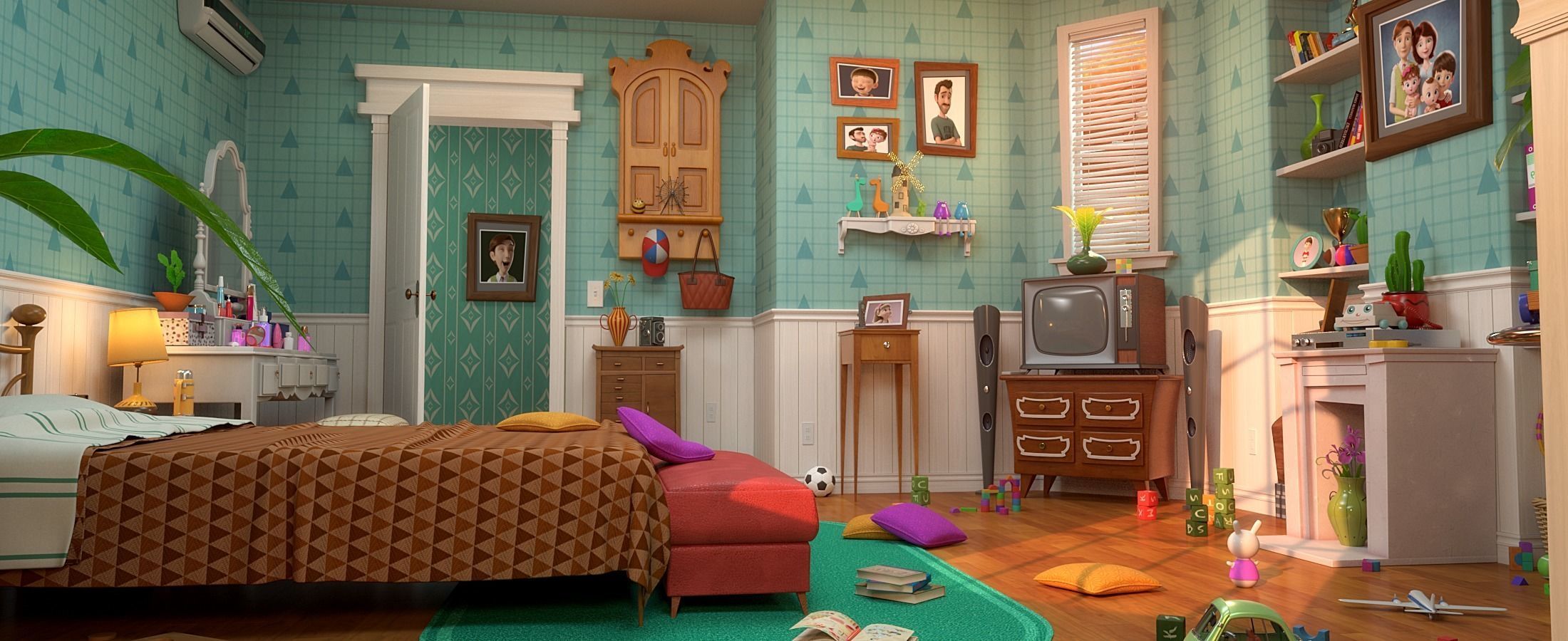 Cartoon Corridor Bedroom V2 3D model_1