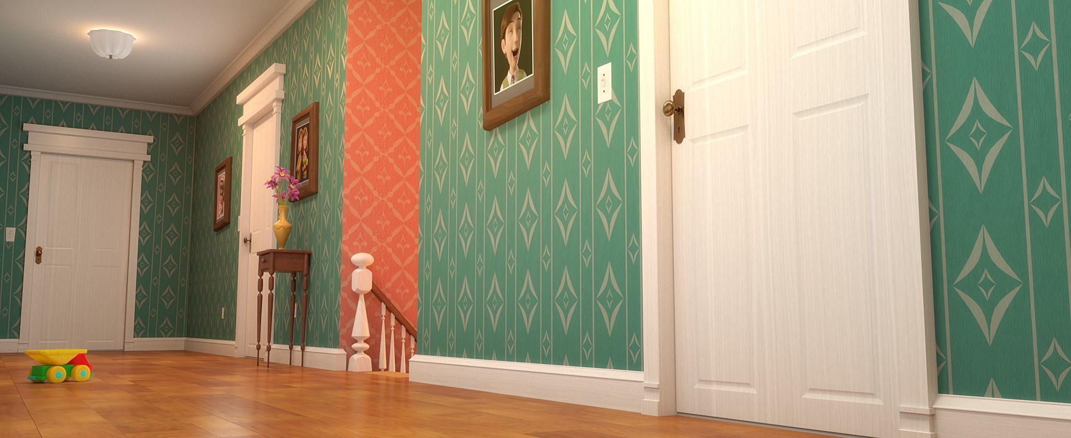 Cartoon Corridor Bedroom V2 3D model_6