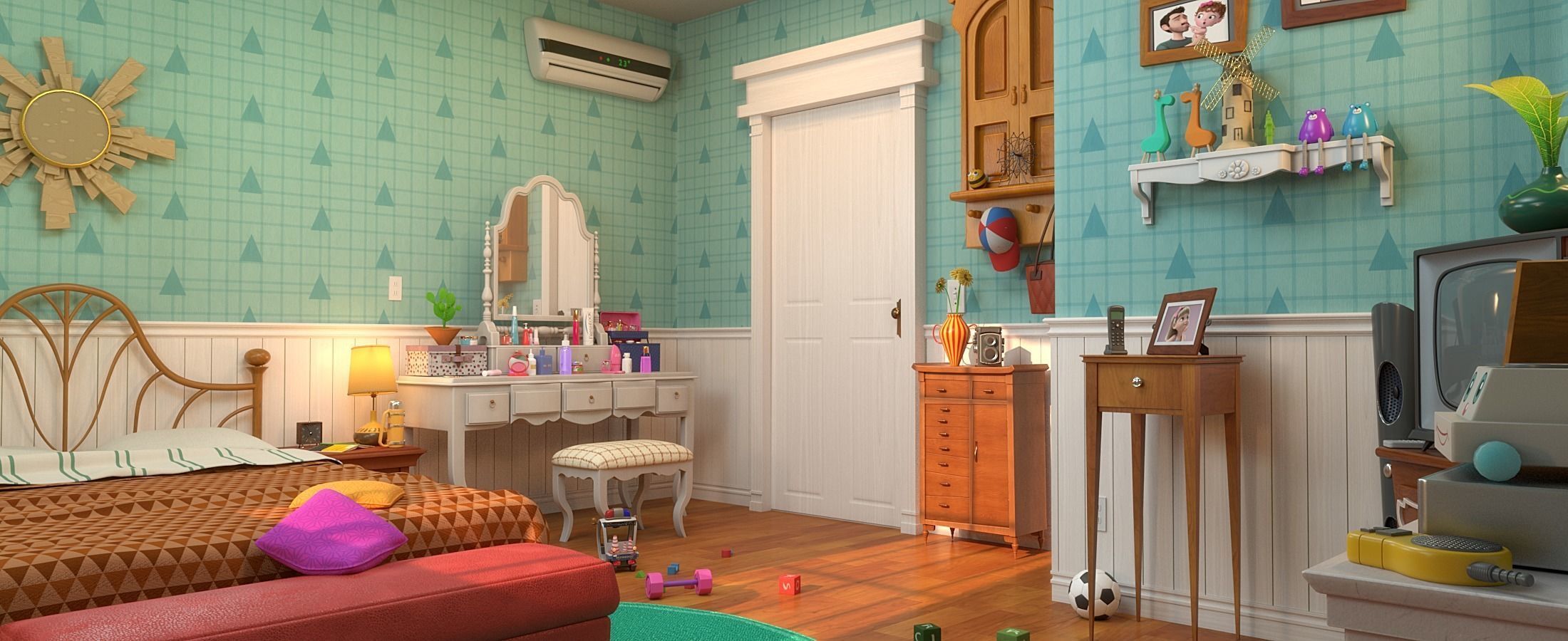 Cartoon Corridor Bedroom V2 3D model_11